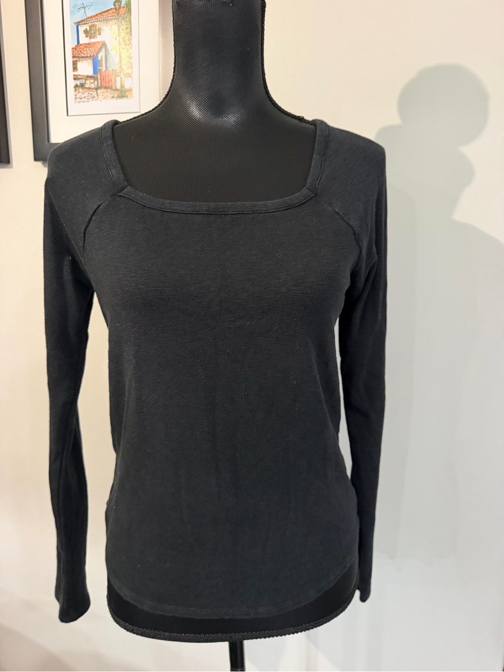Madewell Women’s Black Long-Sleeve Square Neck Top M